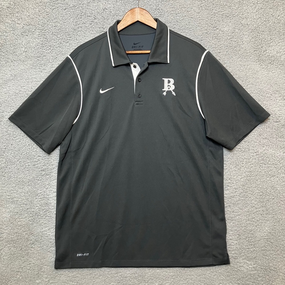 Nike Dri-FIT Performance Polo Shirt Men L Gray Short Sleeve Broken Arrow BA Logo